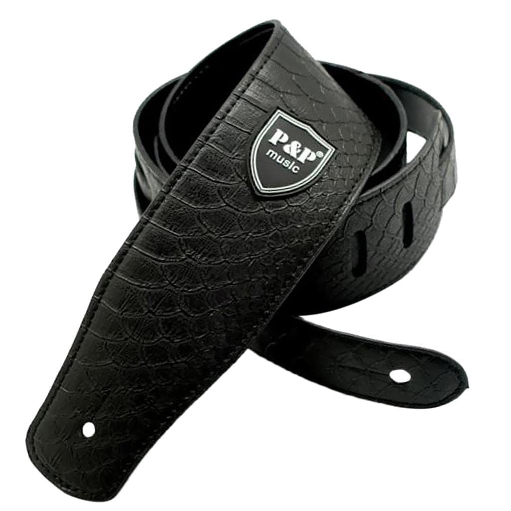 Ubervia Durable PU Leather Strap Belt for Guitar Bass Black