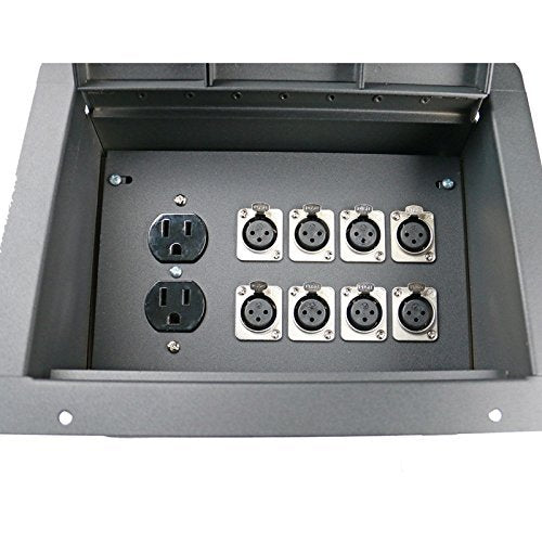 Advance MCS Electronics Pro Audio Stage Recessed Floor Box, 8 XLR, Pre Wired, Steel, Model FBL8+AC-PW