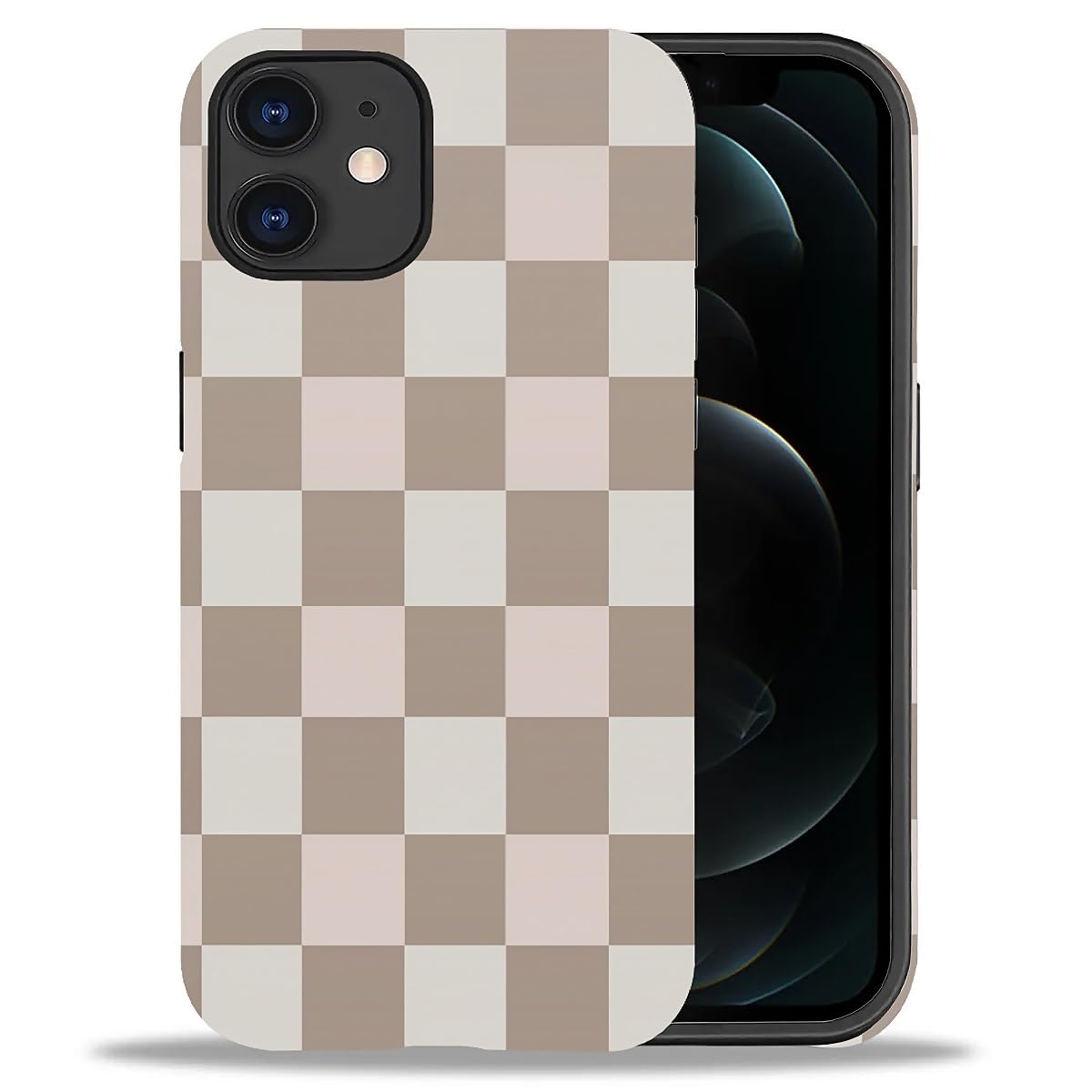 WANKBLC Compatible with iPhone 11 Matte Case, Brown Pink Check Plaid Pattern for Girl Full Body Design Soft Silicone Drop Shock 