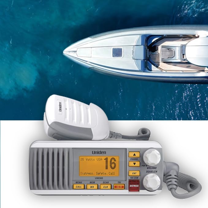 Uniden Um385 25 Watt Fixed Mount Marine Vhf Radio, Waterproof Ipx4 With Triple Watch, Dsc, Emergency/Noaa Weather Alert, All Usa