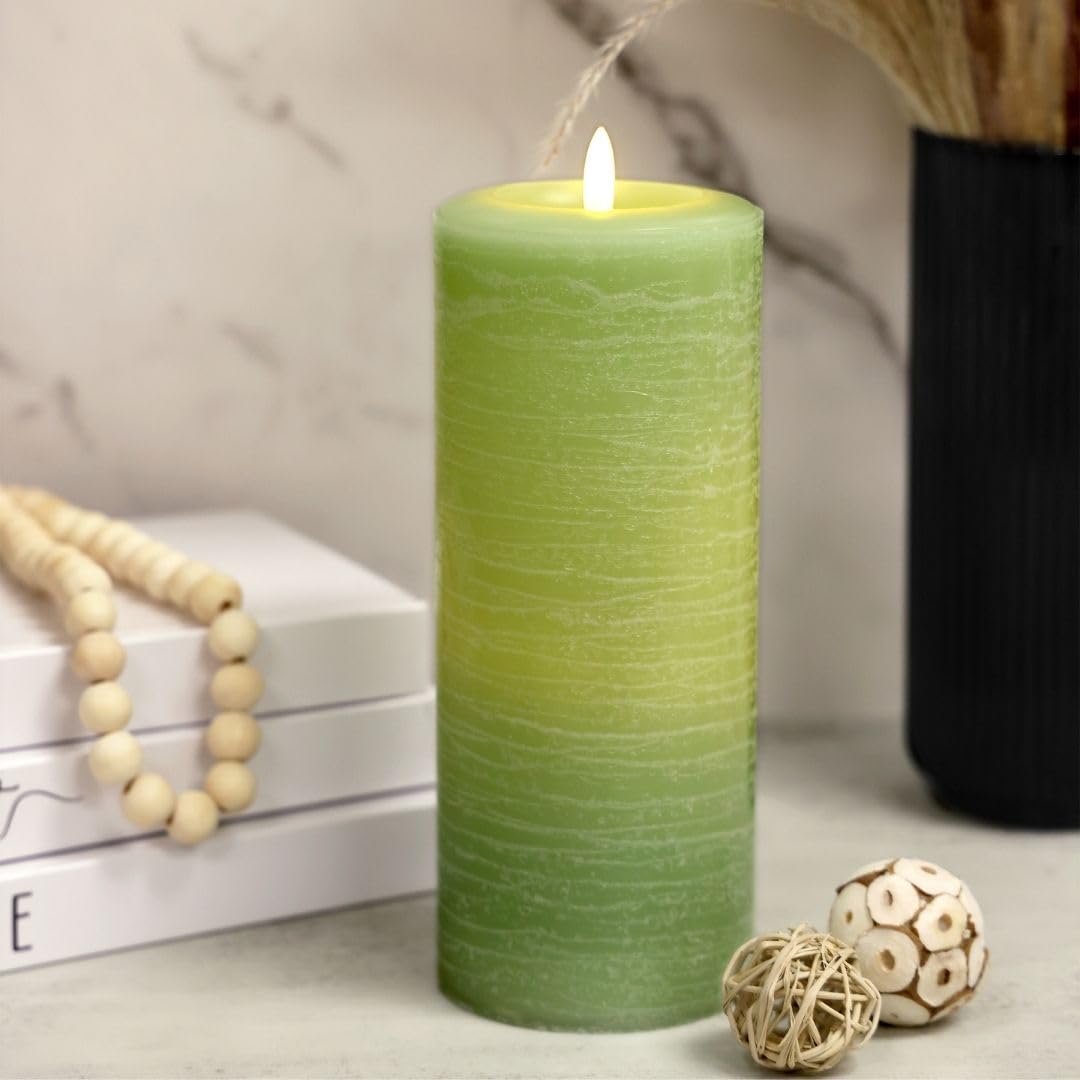 Lumipur Signature Natural Glow Flickering Flameless Led Wax Pillar Candle (3.5'' X 9'', Sage Green)