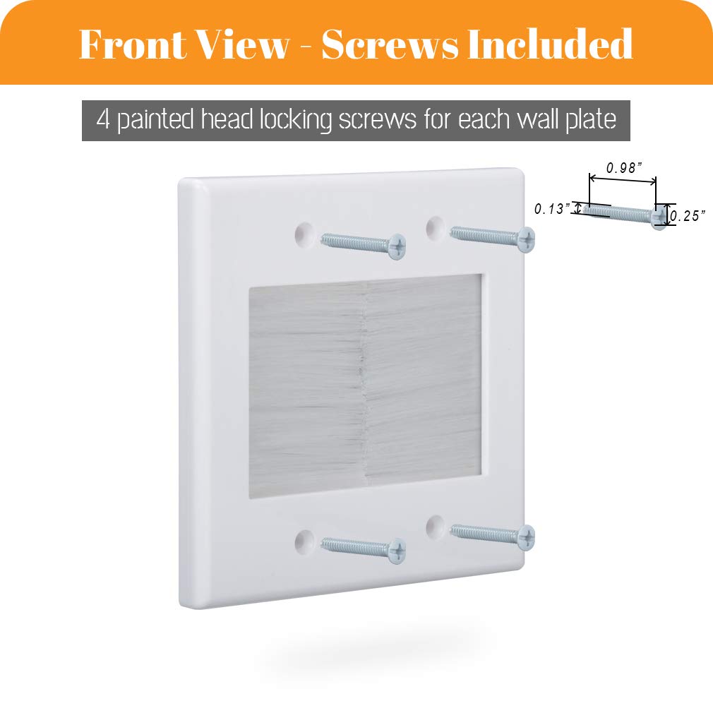 Kebulldola 2 Gang Brush Wall Plate White 2 Pack, Double Gang Cable Management Kit For Tv Coaxial, Hdmi, Ethernet Cables, Speaker