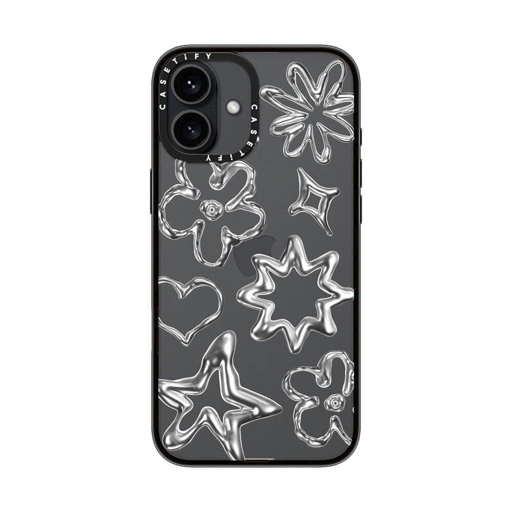 Casetify Compact Case For Iphone 16 Plus [Lightweight / 4 Ft. 2X Military Grade Drop Protection/Slim]   Chrome Doodles   Clear B