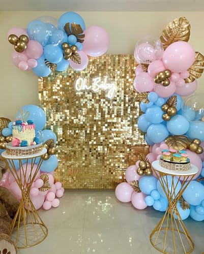 Shimmer Wall Backdrop Light Gold Square Sequin Wall Panel Backdrop Decor For Wedding, Anniversary, Birthday, Party, 12 Panels