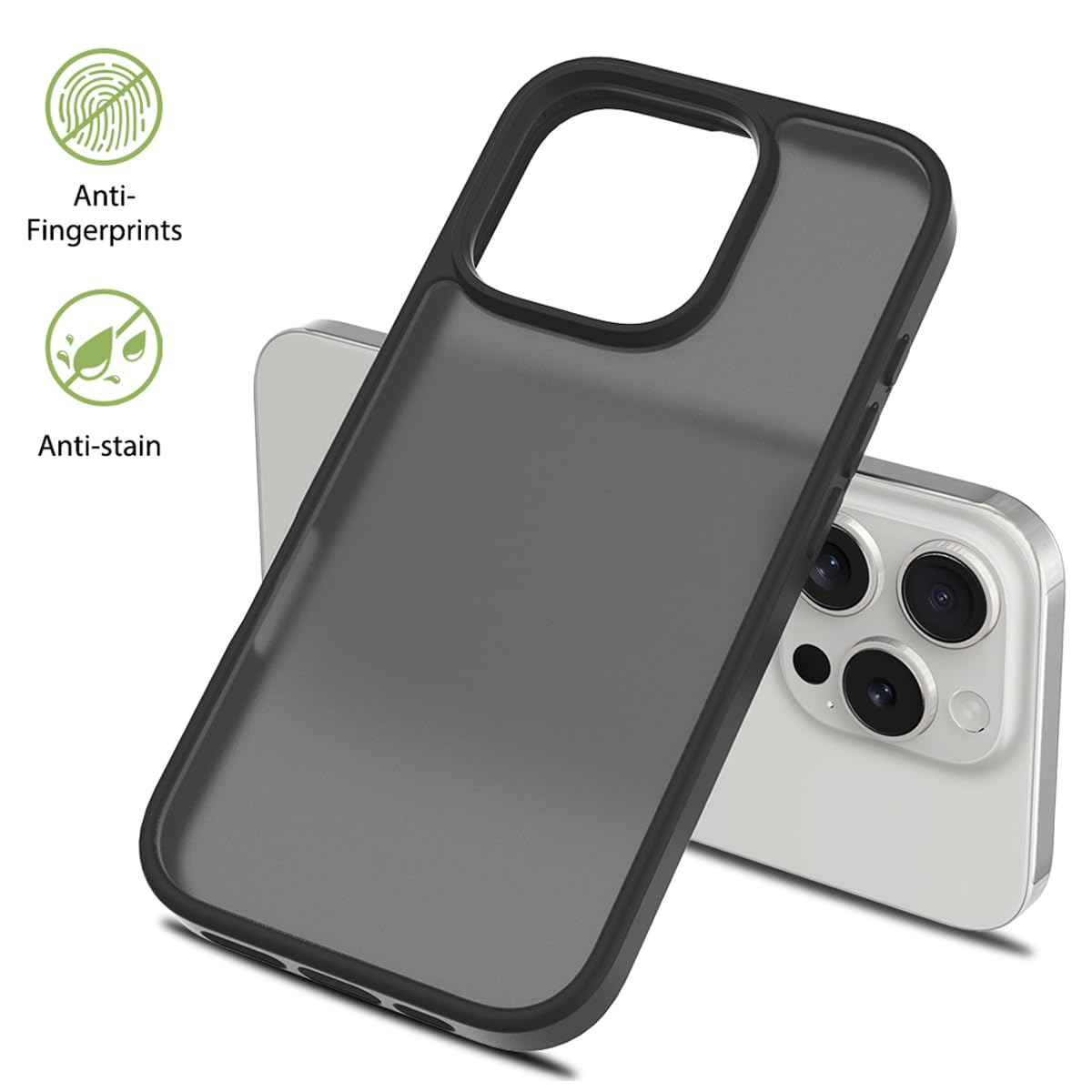 Tenoc Phone Case Compatible With Iphone 16 Pro, Black Case Translucent Protective Bumper Matte Hard Back Cover For 6.3 Inch