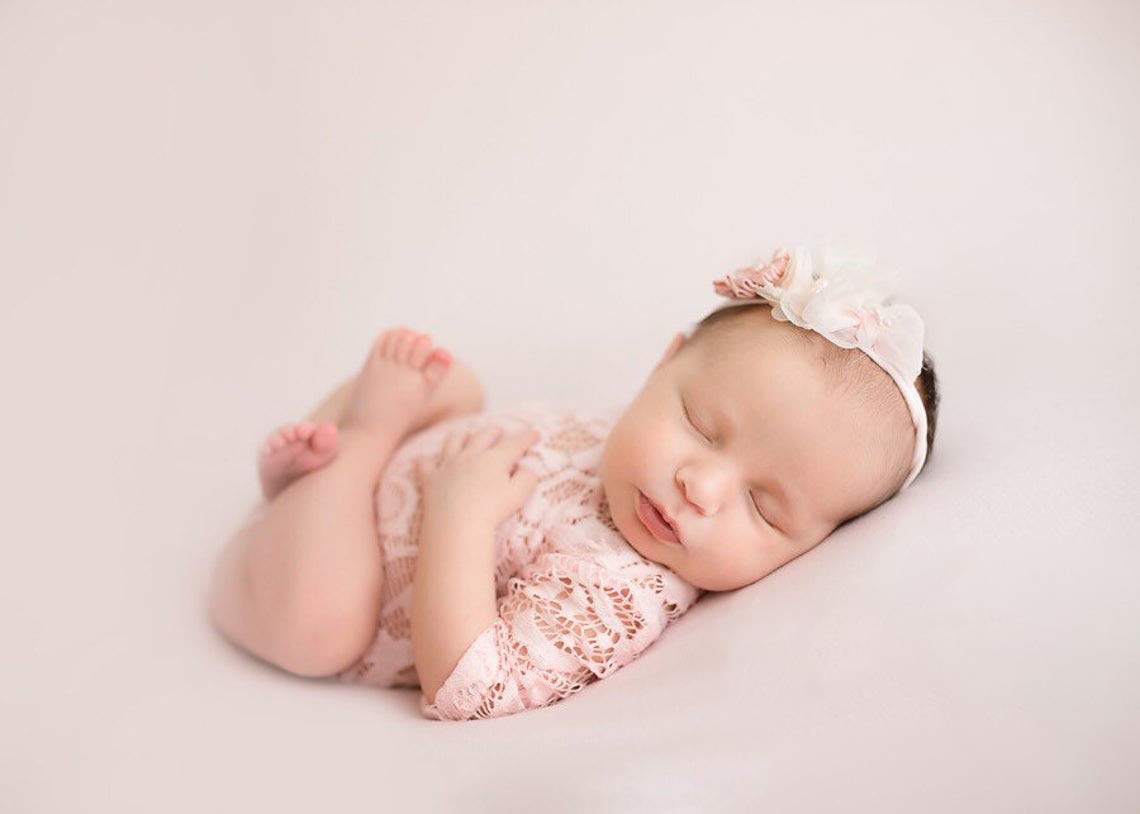 Newborn Lace Romper, 2 Pcs Baby Girl Photography Props, Newborn Girl Photography Outfits With Flower Headband For Infants (Pink)