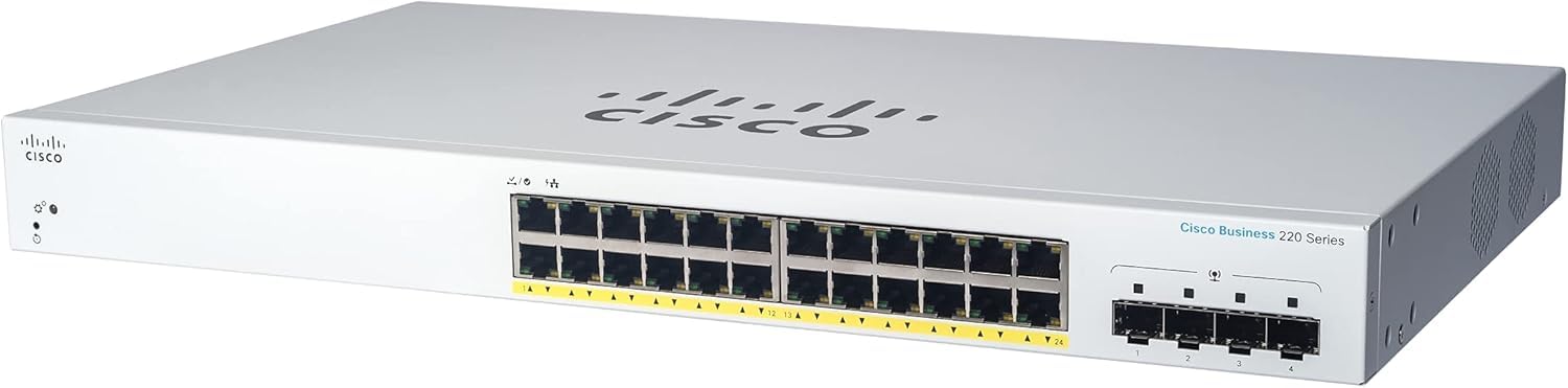 CISCO DESIGNED Business CBS220-24FP-4G Smart Switch | 24 Port GE | Full PoE | 4x1G SFP | 3-Year Limited Hardware Warranty (CBS22