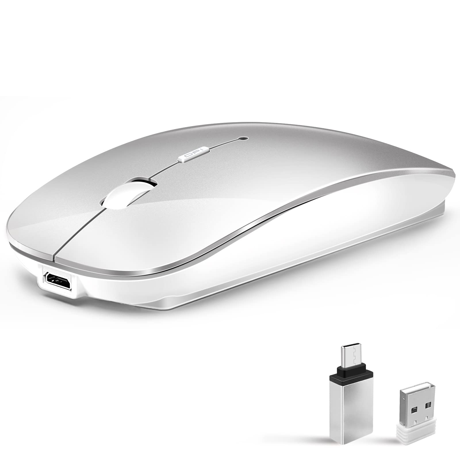 Vxeei Wireless Mouse for Laptop Cpmputer,Bluetooth Mouse for MacBook,Silver