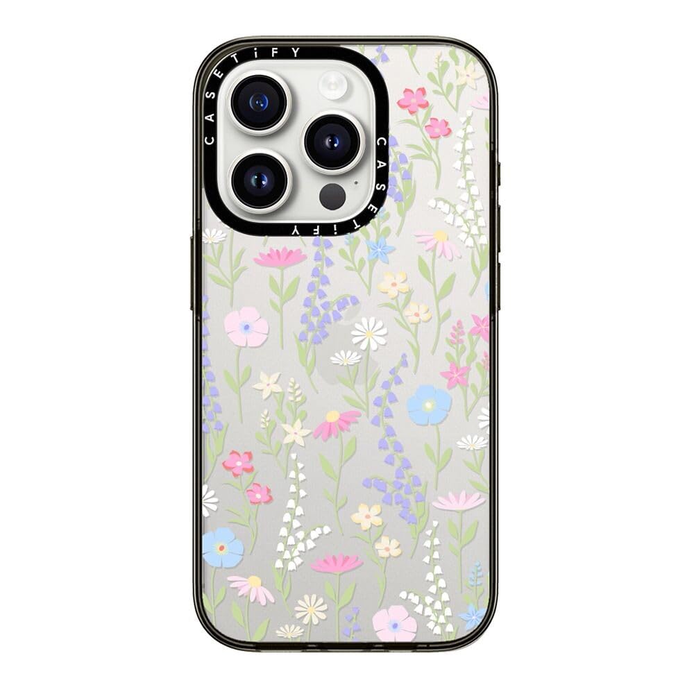Casetify Compact Iphone 15 Pro Case [2X Military Grade Drop Tested / 4Ft Drop Protection]   Pink Pastel Cute Floral   Clear Blac