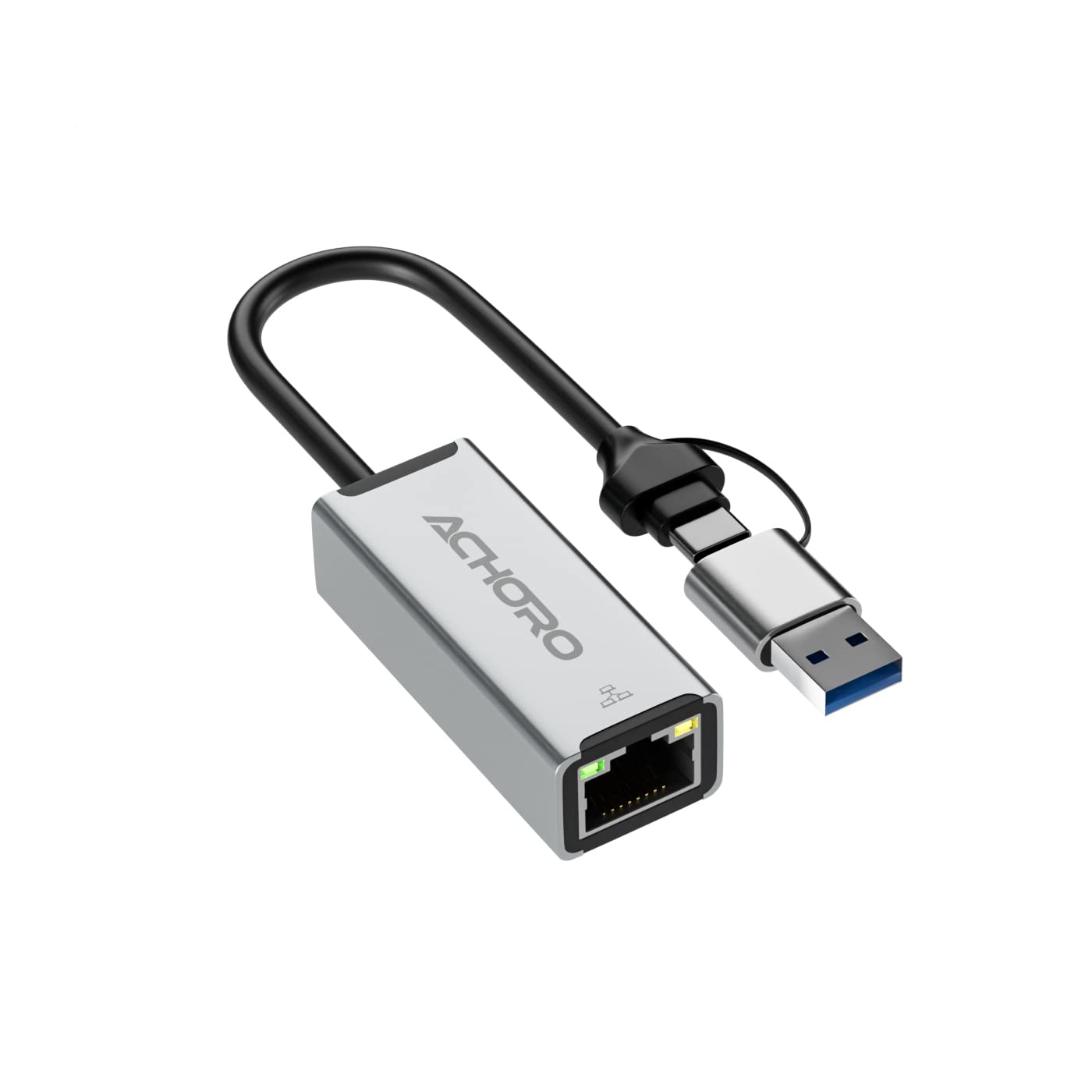 Achoro Lan To Usb Ports   Built In Usb A & Usb C To Usb Port Ethernet Port Adapter   Multiple Usb Port For Pc, Mac   Aluminium A