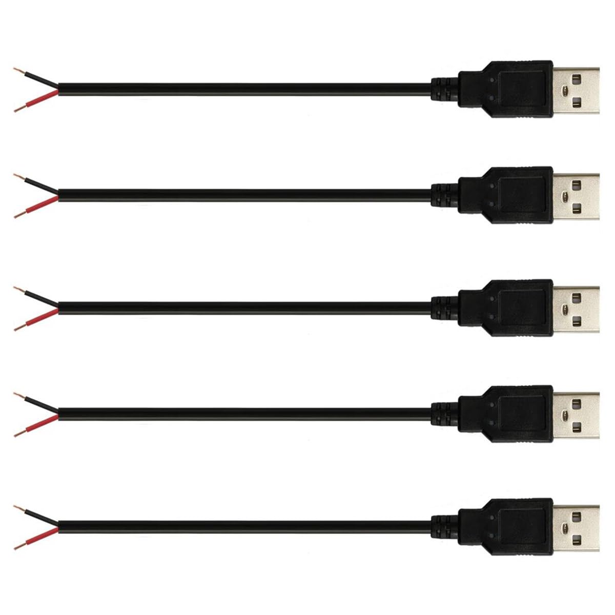 Jienk 5Pcs 1Ft 30Cm 22Awg Usb 2.0 Male 2Pin Pigtail Cable, 3A 5V Usb Type A 2 Core Bare Wire Open End Extension Cable For Diy Re