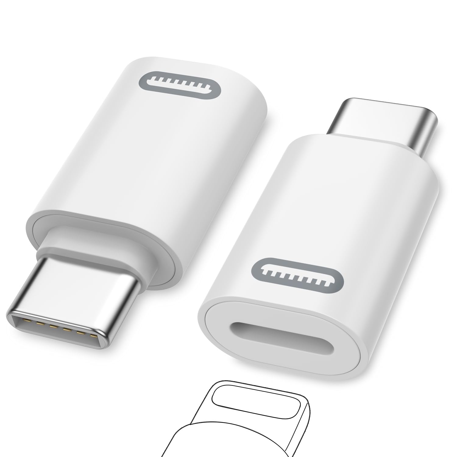 MoKo Lightning Female to USB C Male Adapter, 2Pack USB C to Lightning Adapter for iPhone 15/16 Pro/16 Pro Max/Plus,Galaxy S24, iPad Pro/Air,for Fast Charging/Data Transfer, Not for Audio/OTG, White PD