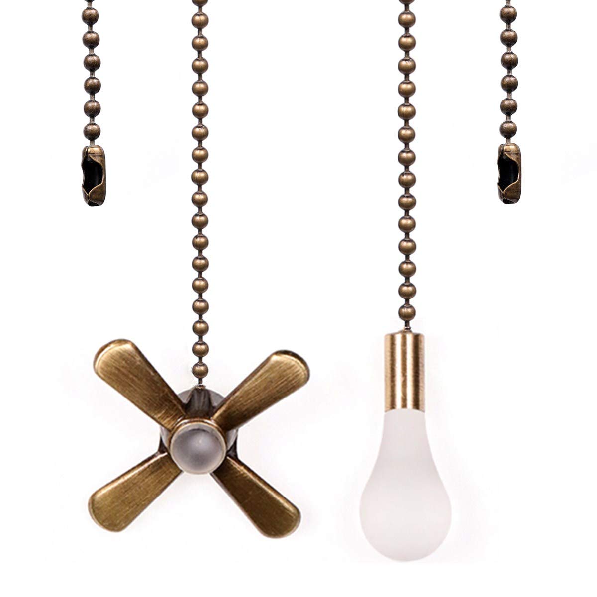 Ceiling Fan Pull Chain, Fan Pulls Set With Connector, 2 Pcs 12 Inches Beaded Ball Fan Pull Chain  Bronze