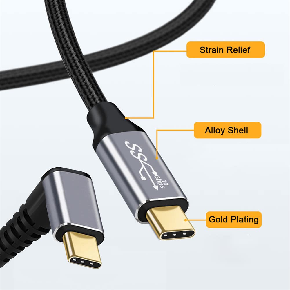 Cablecc Type-C Usb-C Male 90 Degree Up Down Angled To Male Usb3.1 10Gbps 100W Data Cable For Laptop Phone 50Cm