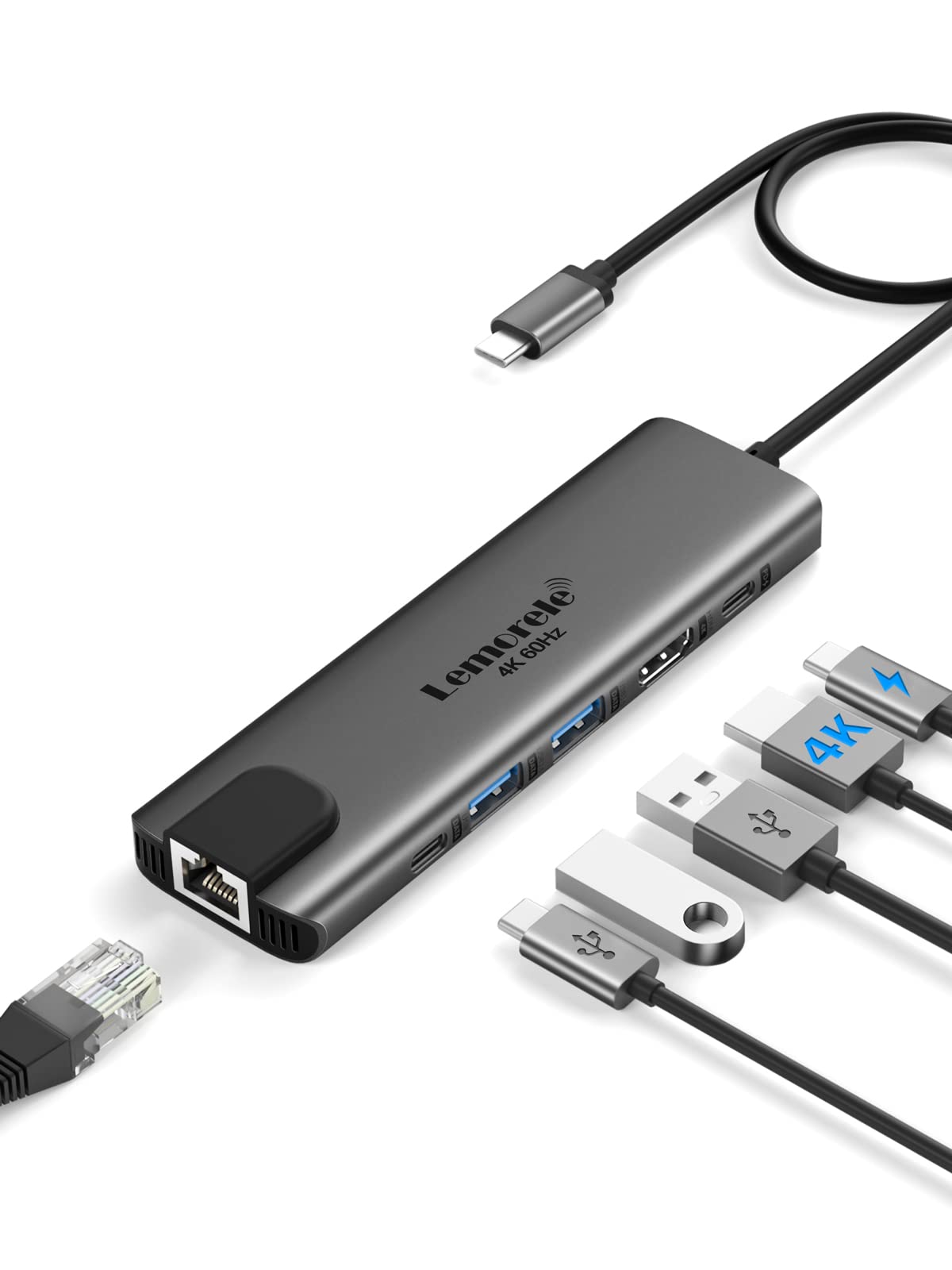 Usb C Hub, Lemorele Usb C Hub (6 In 1) With 4K@60Hz Hdmi, Gigabit Ethernet,100W Power Delivery, Usb C And 2 Usb A 5 Gbps Data Po