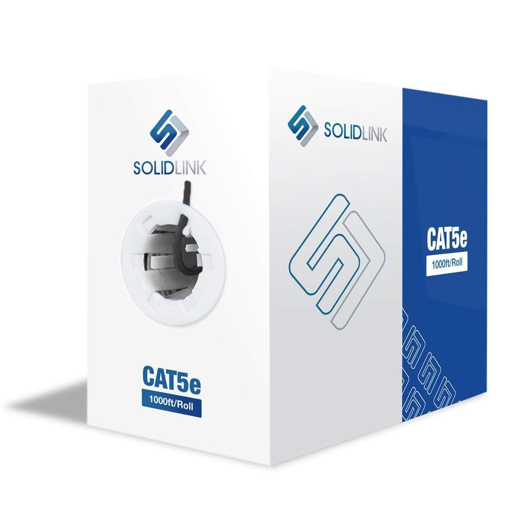 SolidLink CAT5e 1000ft UTP Ethernet Cable 24AWG Bulk LAN Network Wire (Black)