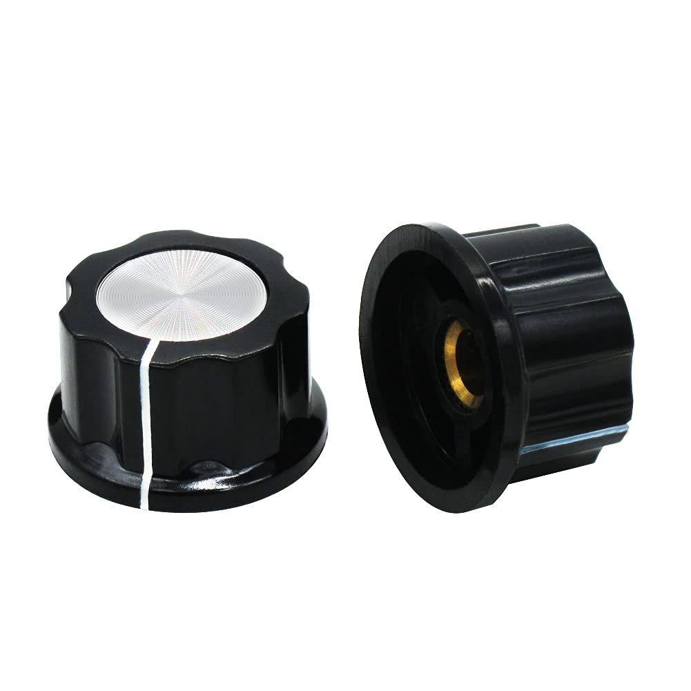 Mxuteuk 10Pcs Black Potentiometer Control Knob Volume Audio Electric Guitar Bass Screw Type 26 X 15Mm (D*H) + 10Pcs 0 100 Scale