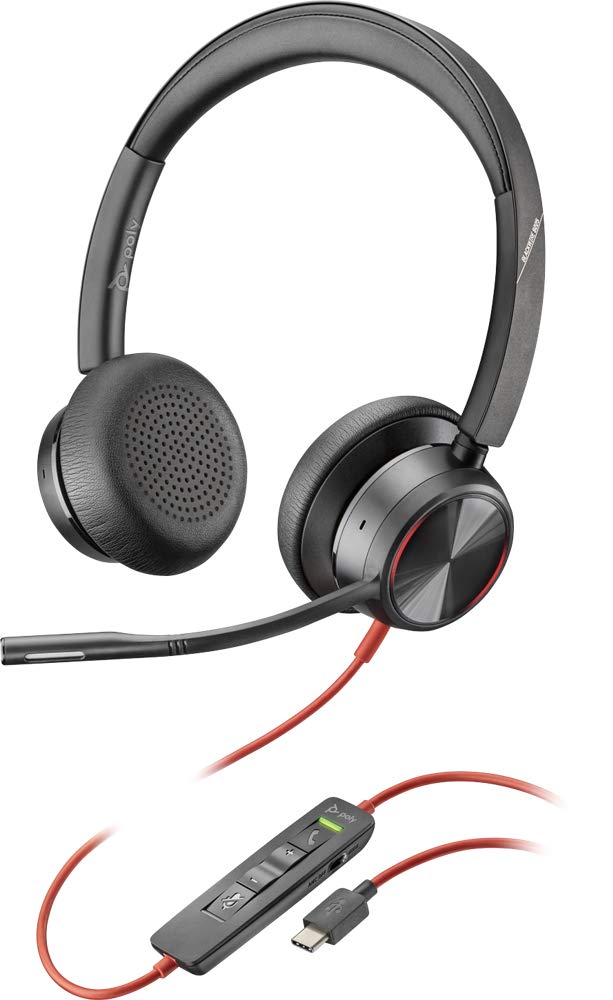 Plantronics Poly   Blackwire 8225 Wired Headset With Boom Mic Dual Ear (Stereo) Computer Headset   Usb C To Connect To Your Pc/M