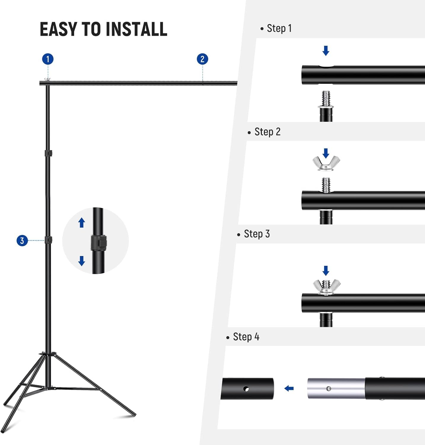 Neewer Photo Studio Backdrop Support System, 10Ft/3M Wide 6.6Ft/2M High Adjustable Background Stand With 4 Crossbars, 6 Backdrop