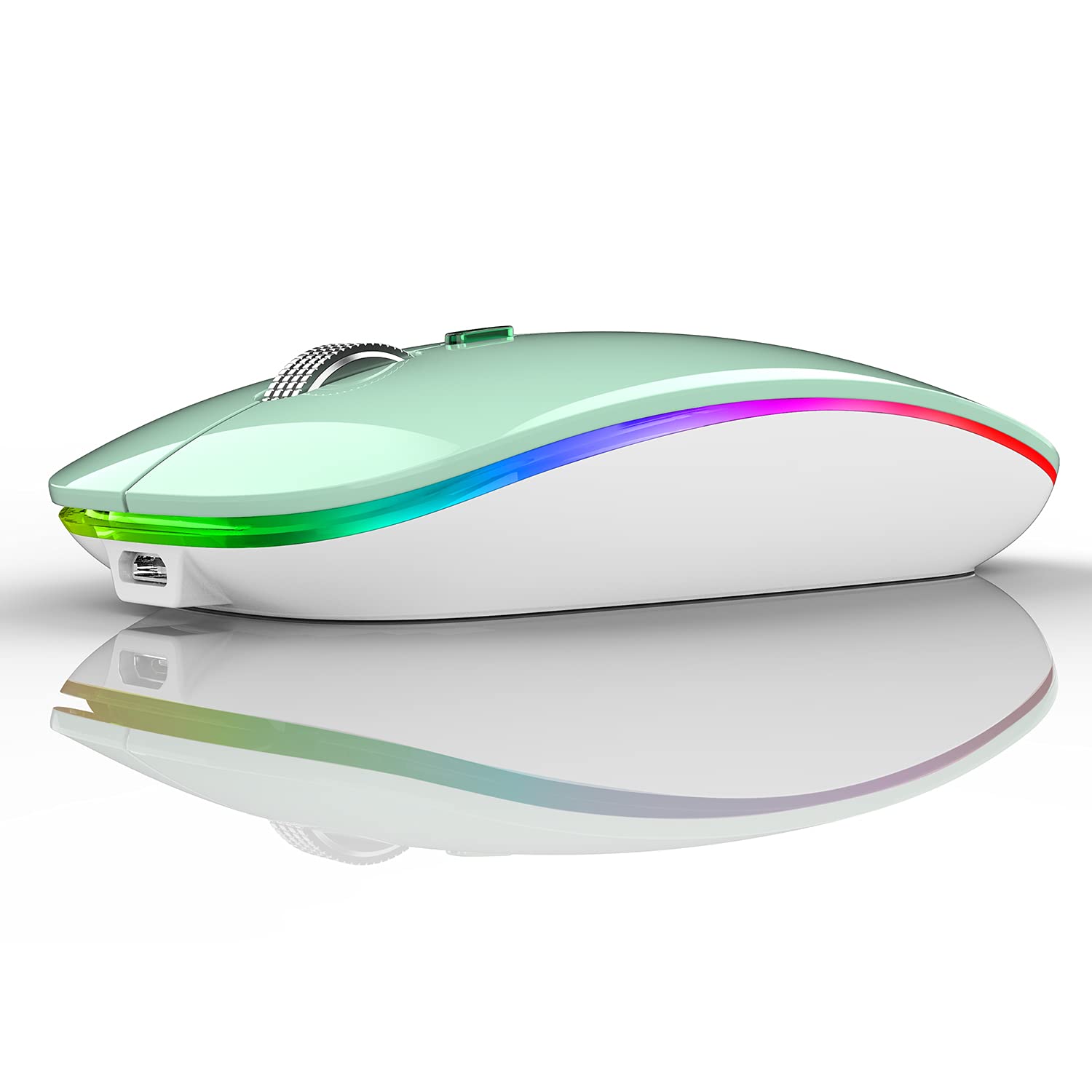 Tenmos Wireless Bluetooth Mouse, Led Slim Dual Mode (Bluetooth 5.1 + Usb) 2.4Ghz Rechargeable Silent Bluetooth Wireless Mouse For Laptop/Macbook/Ipad Os 13 And Above (Mint Green)