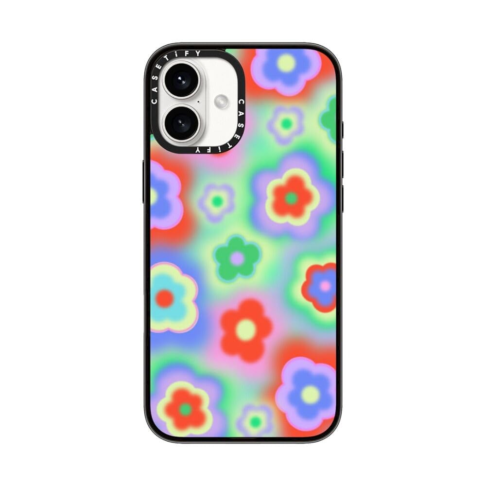 Casetify Compact Case For Iphone 16 Plus [Lightweight / 4 Ft. 2X Military Grade Drop Protection/Slim]   Acid Flowers   Clear Bla