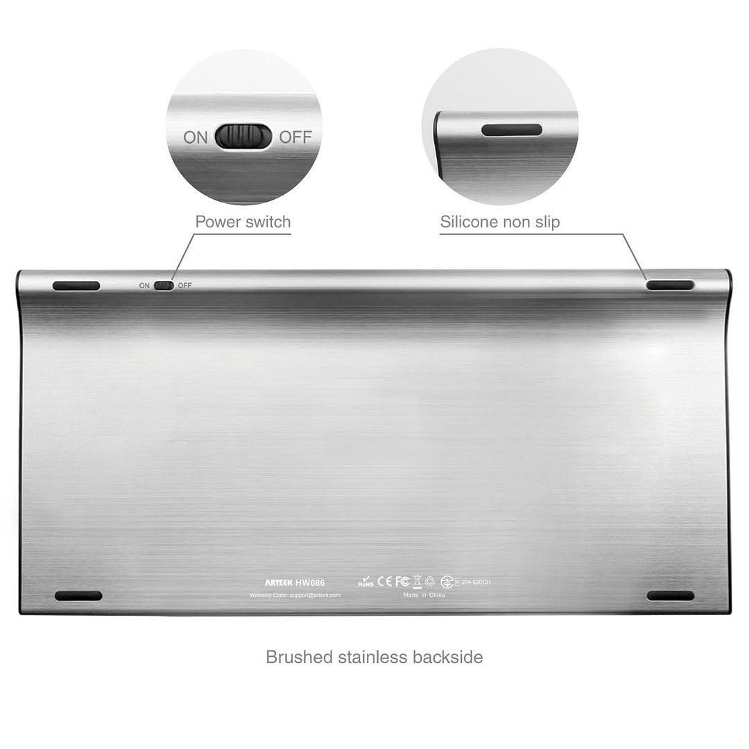 Arteck 2.4G Wireless Keyboard And Mouse Combo Ultra Compact Slim Stainless Full Size Keyboard And Ergonomic Mouse For Computer/D