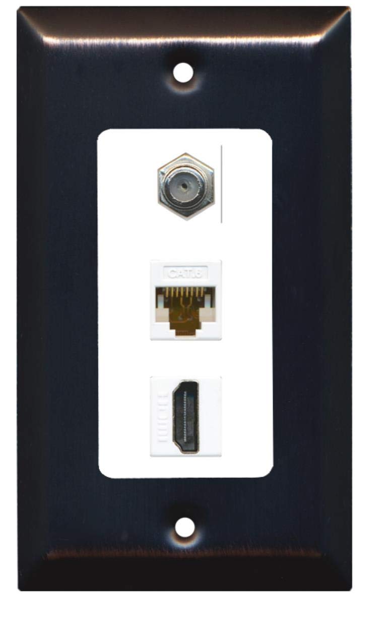 Riteav Decorative 1 Gang Wall Plate Coax Cat6 Hdmi   Bronze/White