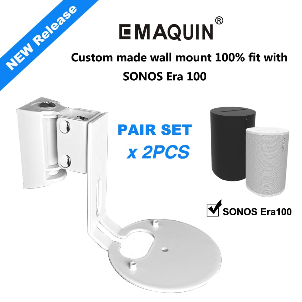 Emaquin Wall Mounts Brackets Pair Set(2Pcs) For Sonos Era 100 Speaker(Include 2Pcs,Swivel And Tilt,Sturdy Metal,Enduring Paint F