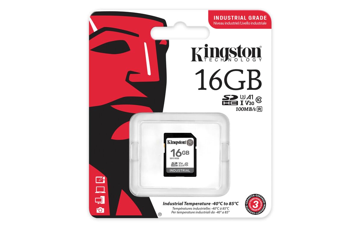Kingston Industrial Sd Card, Up To 100Mb/S, High Endurance, Uhs-I U3 V30 A1, (Sdit/16Gb)