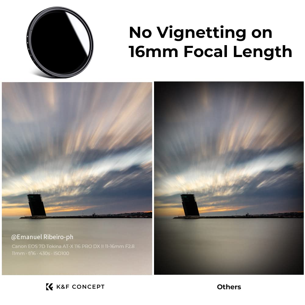 K&F Concept 72Mm Variable Nd2 Nd400 Nd Lens Filter (1 9 Stops) For Camera Lens, Adjustable Neutral Density Filter With Microfiber Cleaning Cloth (B Series)