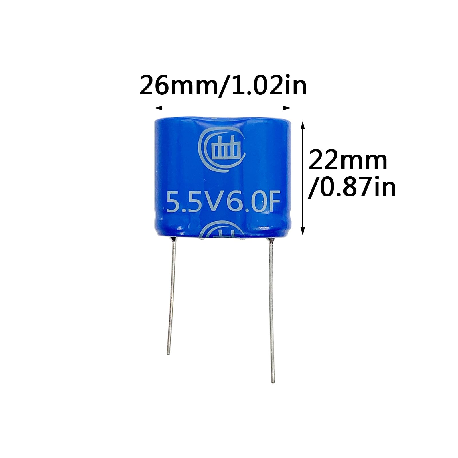 Cermant 2 Pcs 13X26X22Mm(0.51X1.02X0.87In) Super Capacitor 5.5V 6F Super Farad Capacitance Winding Type Energy Storage For On Bo