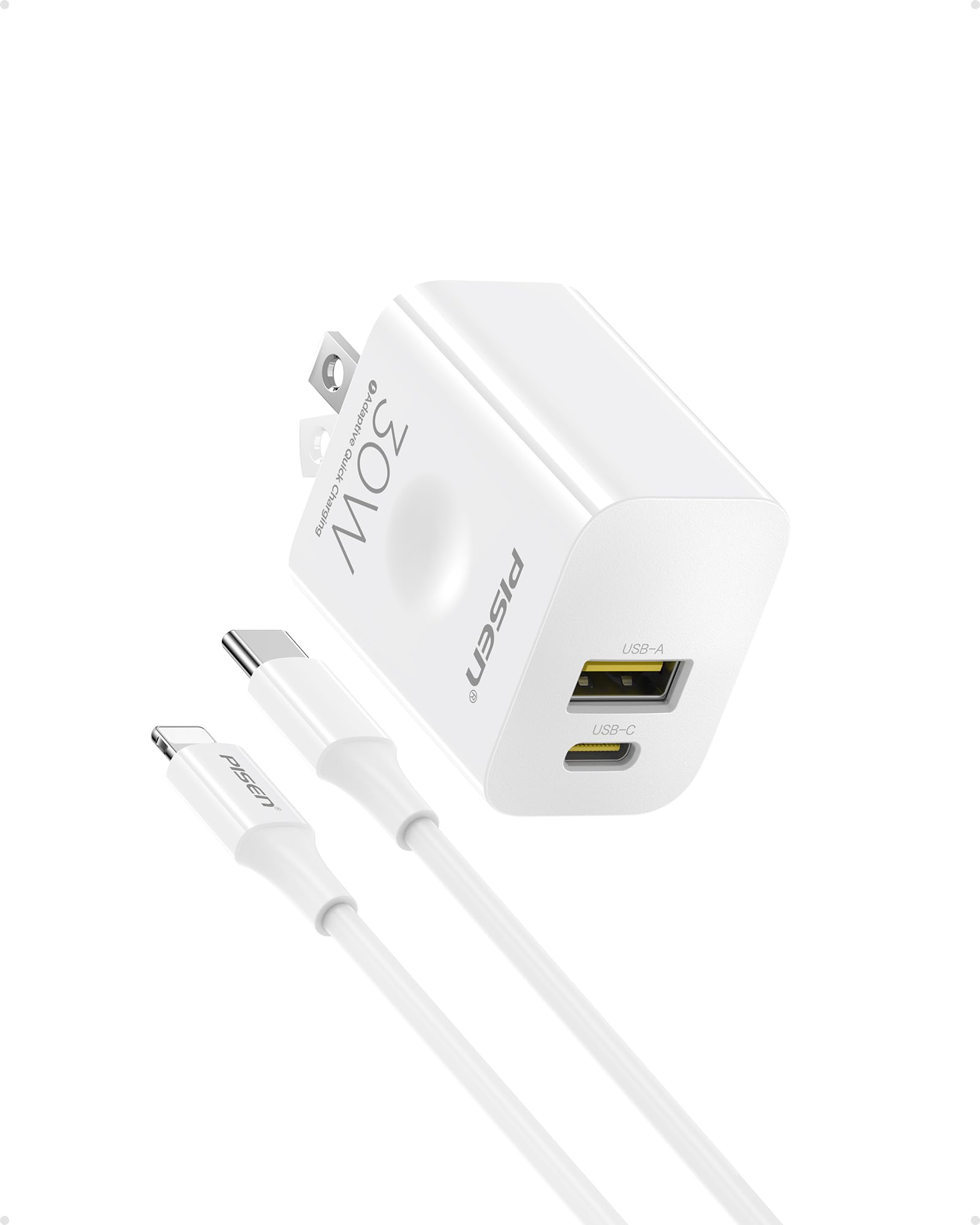 PISEN 30W USB C Charger  PD QC 3.0 Dual Port Charging Block, 30 Watt USB C Charger with 4 FT Type C to L Cable, 30W Fast Charge