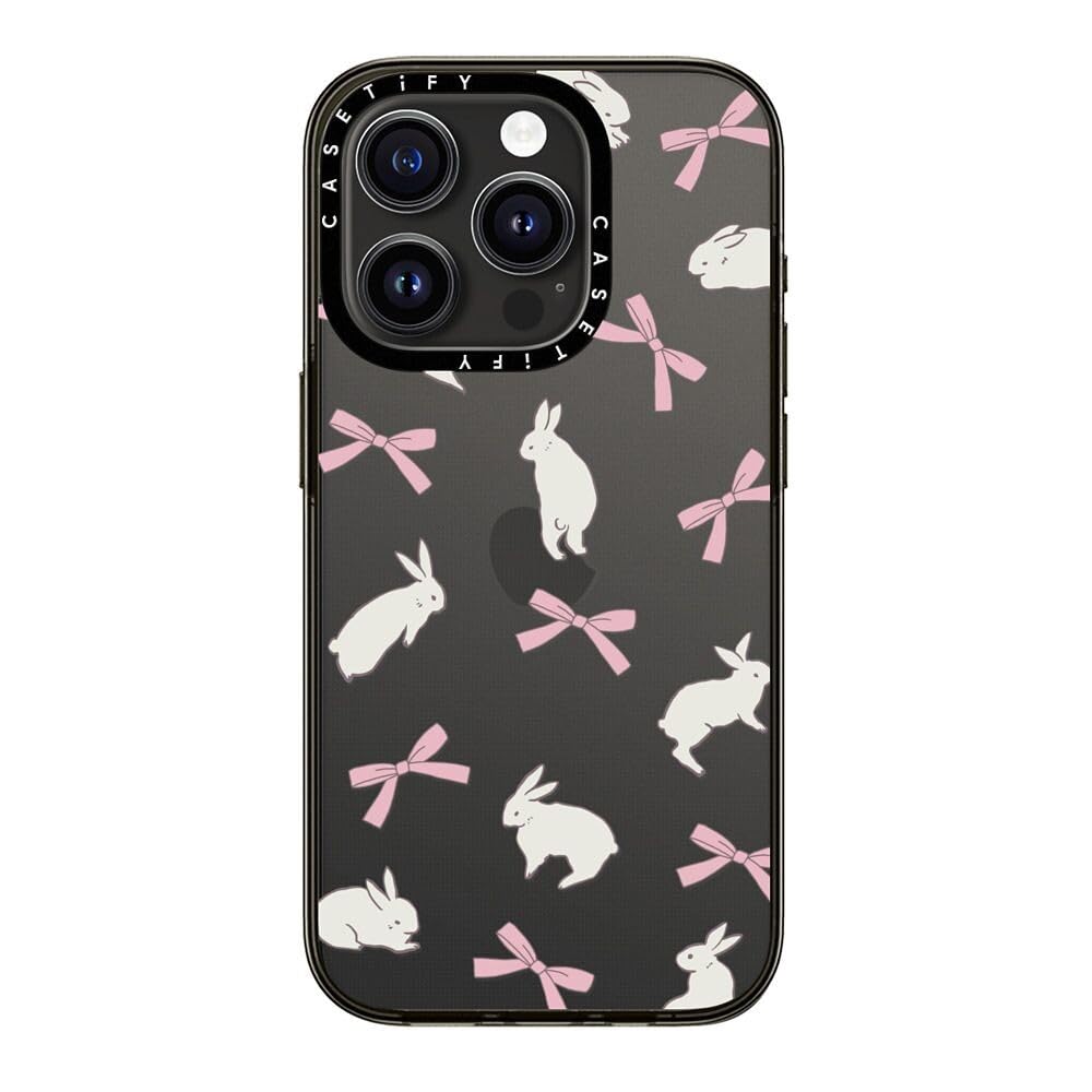 Casetify Compact Case For Iphone 15 [2X Military Grade Drop Tested / 4Ft Drop Protection]   Rabbit Ribbon   Clear Black