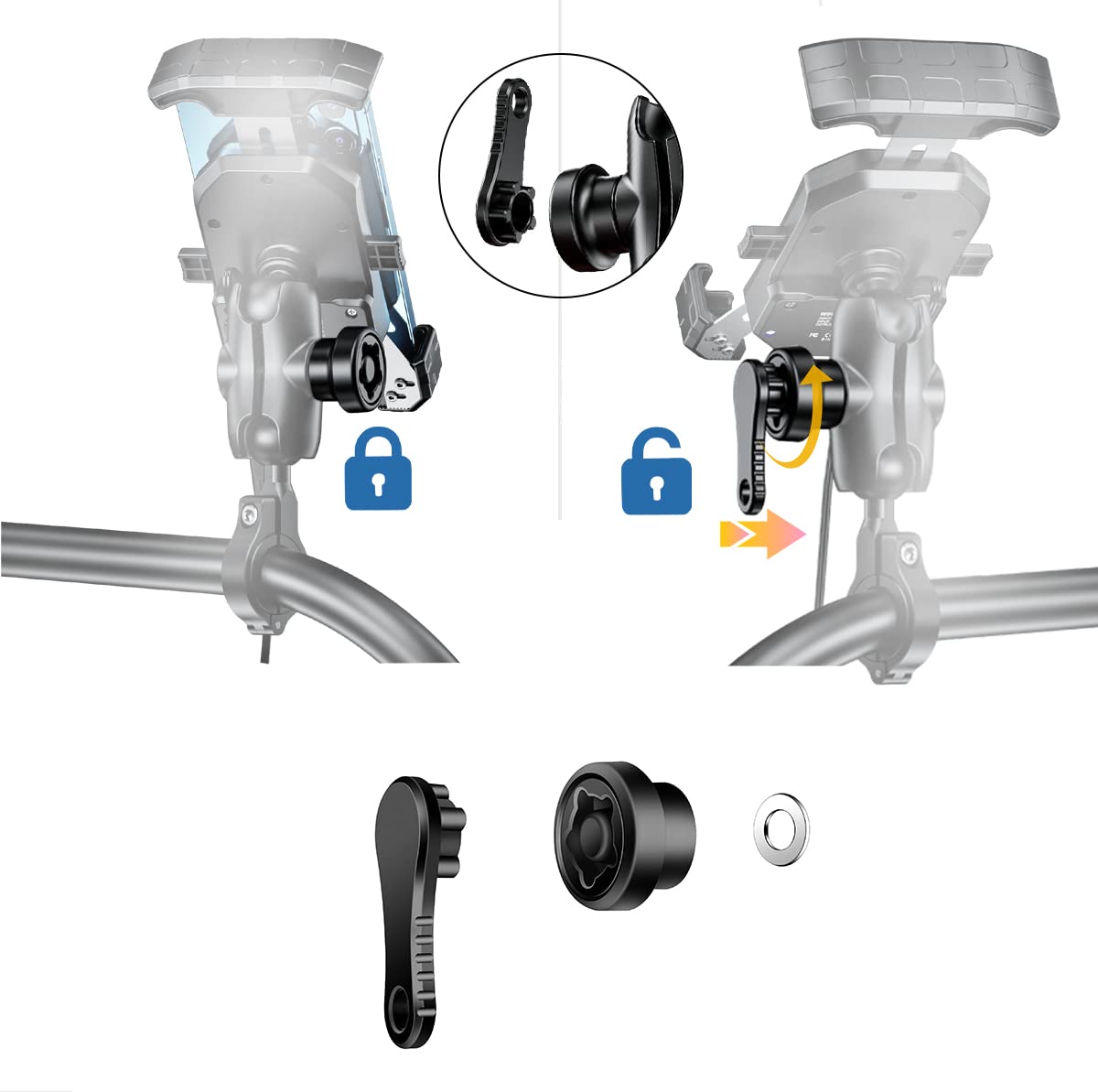 Imestou Anti Theft Lock Security Knob And Key Knob Fit For Ram Double Socket Mounts Or Other Motorcycle/Bike 1'' Ball Stem Phone