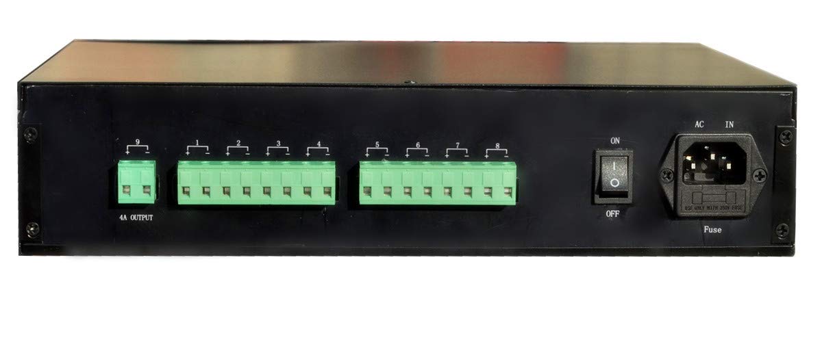 Eversecu 1.5U/19 Rack Mount 9 Channel Dc12V 10 Amp Ptc Fuse Cctv Power Supply With Metal Box, Ac Plug For Security Cameras, Dvrs