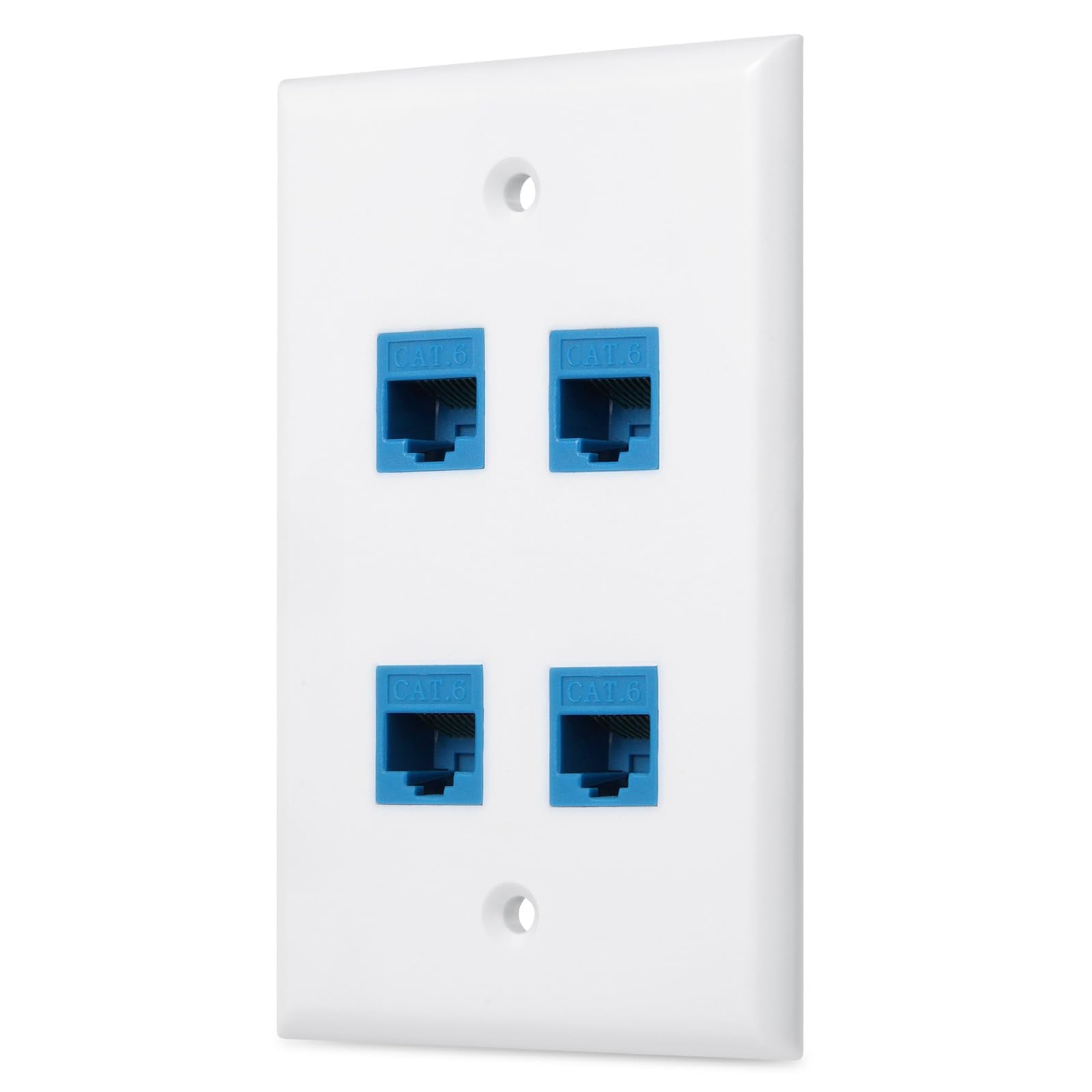 Ethernet Wall Plate 4 Port, Cat 6 Ethernet Wall Outlet Female Female, Compatible With Cat7/6/6E/5/5E Rj45 Jack Keystone Inline Coupler Wallplate Devices   Ethernet Plug In Wall Outlet   Blue