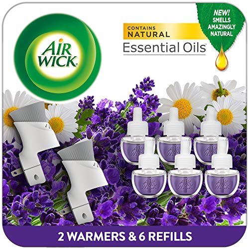 Air Wick Plug In Scented Oil Starter Kit, 2 Warmers + 6 Refills, Lavender & Chamomile, Eco Friendly, Essential Oils, Air Freshen