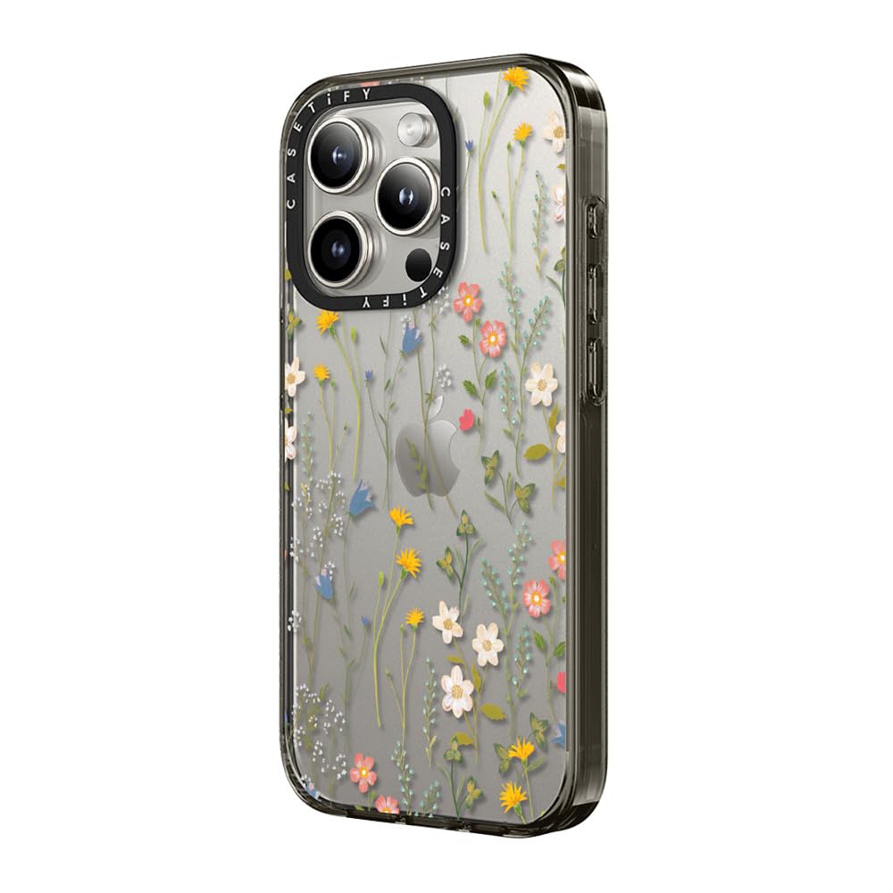 Casetify Compact Iphone 15 Pro Case [2X Military Grade Drop Tested / 4Ft Drop Protection]   Dreamy Floral Pattern   Clear Black