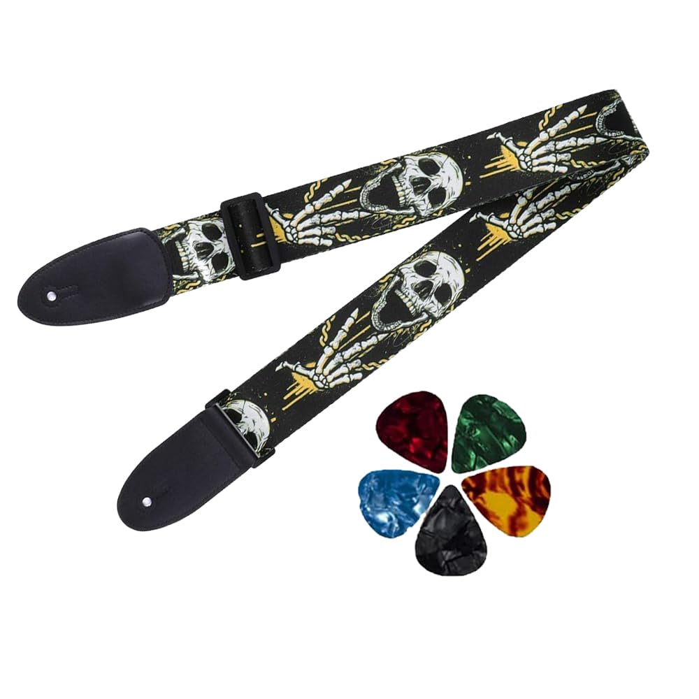 IMAGINEA Adjustable Guitar Strap with Leather Ends  Soft Cotton Boho Style for Electric, Acoustic, and Bass Guitars | Padded, C