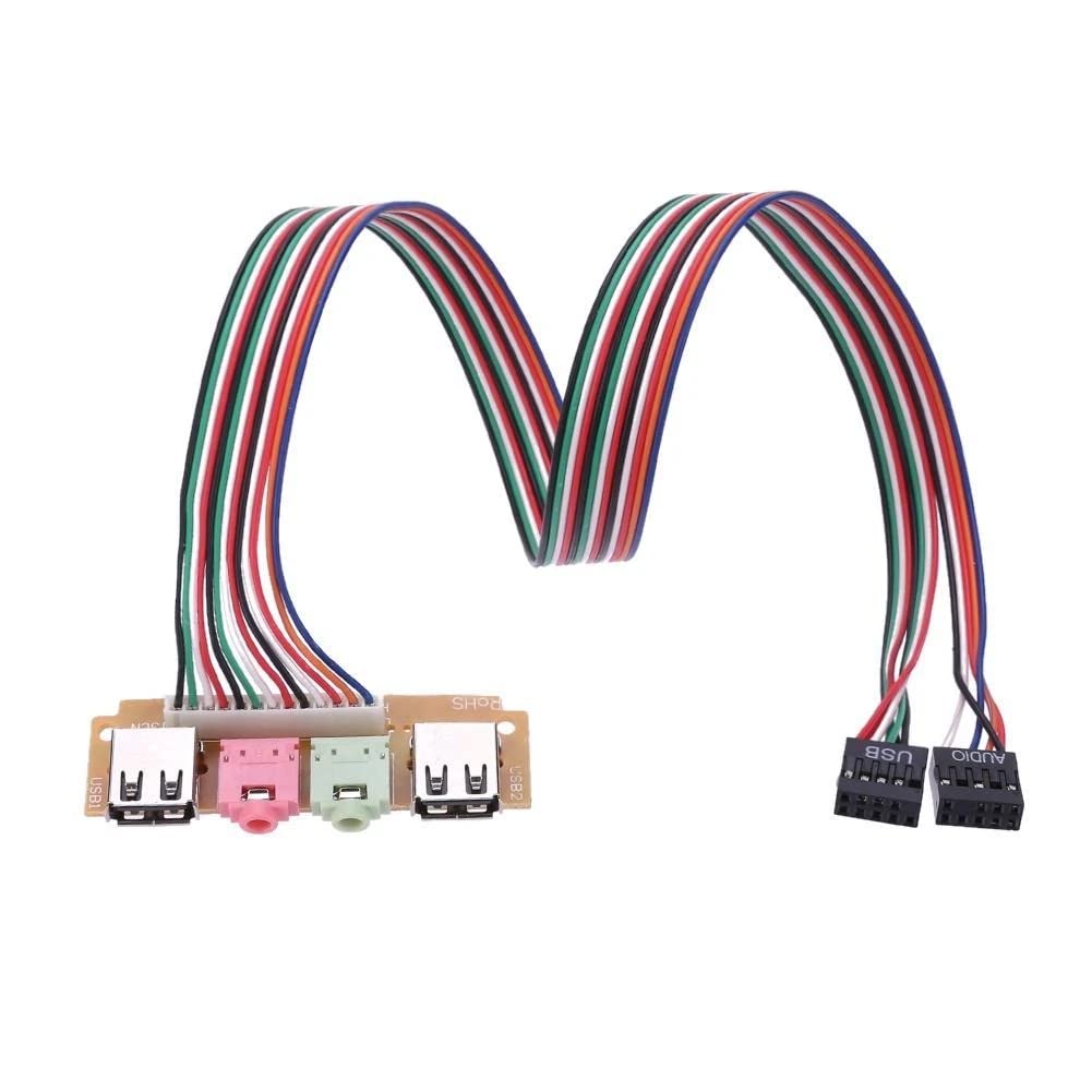Thtrht 2 Pack Usb + Audio Front Panel Interface Port Pc Computer Chassis Case Desktop Extension Cable 9 Pin Connector For 3.5Mm