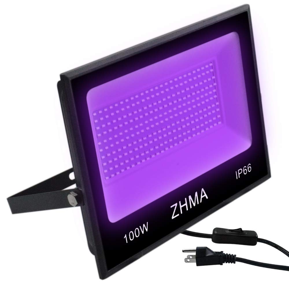 Zhma 100W Black Light,Ip66 Waterproof,For Indoor And Outdoor Blacklight Party,Aquarium,Neon Glow,Fluorescent Effect, Glow In The