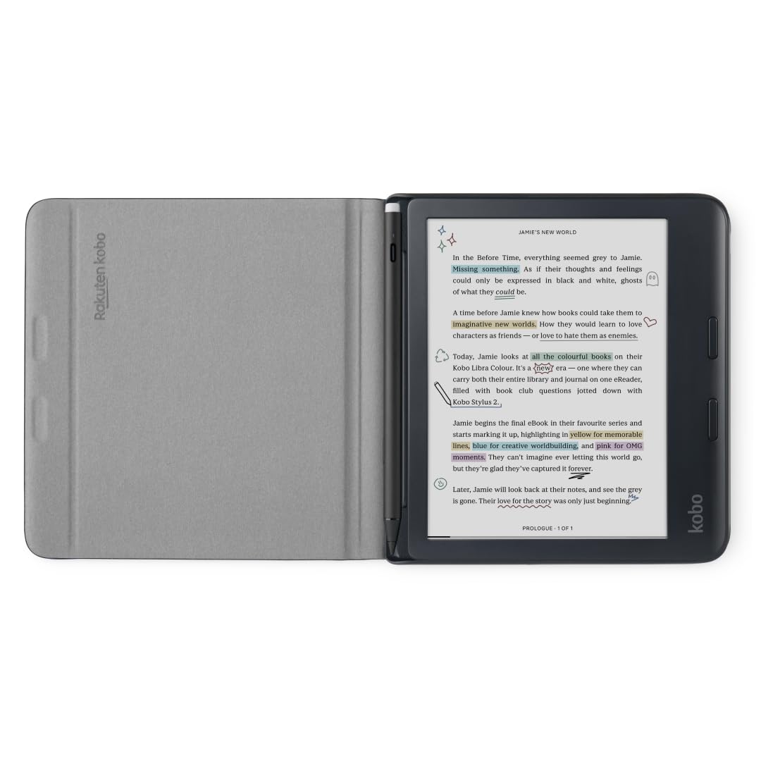 Kobo Libra Colour Sleepcover Case | Black Notebook | Sleep/Wake Technology | Built In 2 Way Stand | Vegan Leather | Compatible W