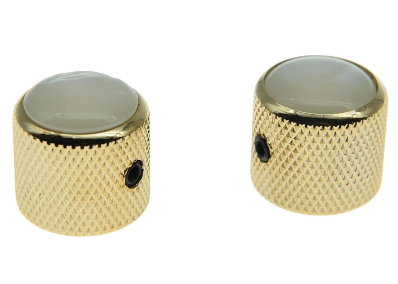 Dopro 2Pcs Gold With White Pearl Cap Guitar Dome Knobs For Tele Telecaster Set Screw Guitar Bass Knob