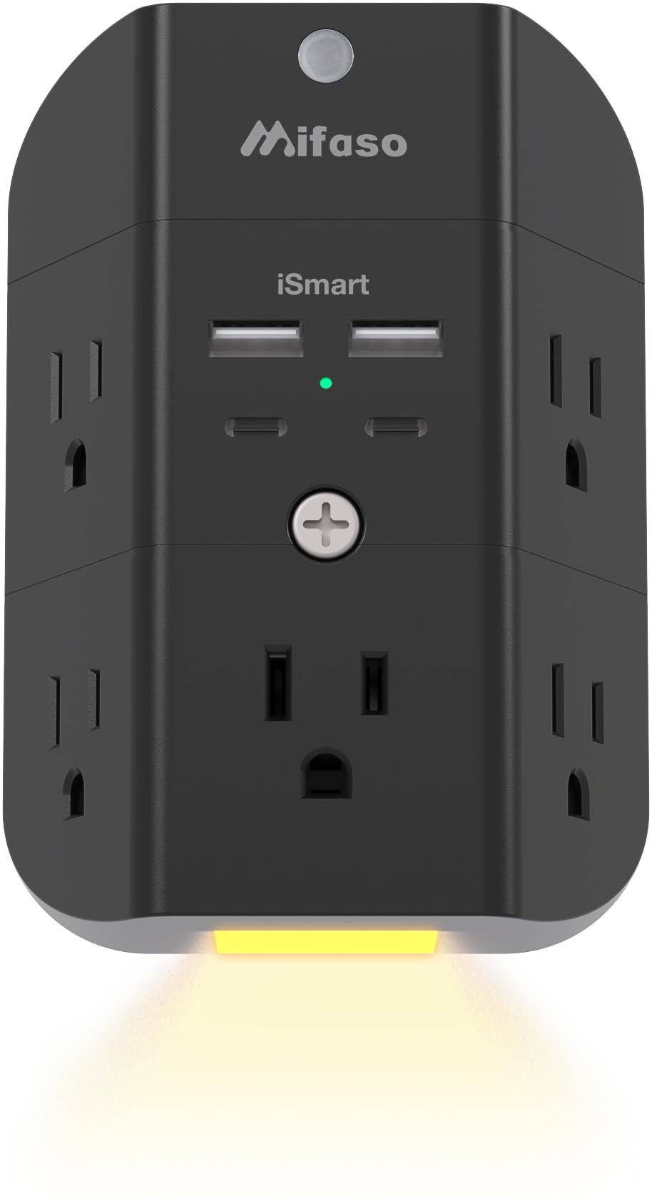 Surge Protector Outlet Extender With Night Light, 5 Outlet Splitter And 4 Usb Ports (2 Usb C Charger), Multi Plug Wall Outlet Fo