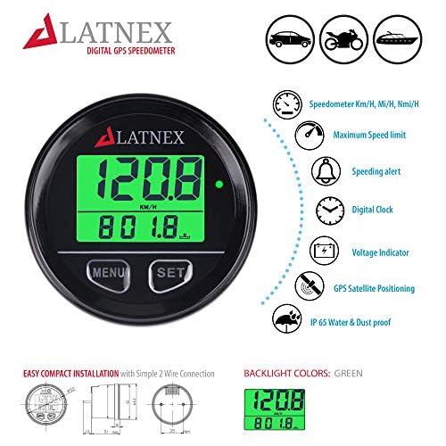 Latnex Sp-Gps95 Universal Digital Gps Speedometer Waterproof. Displays Speed(Mph/Kmh), Distance Traveled And Time - Suitable For