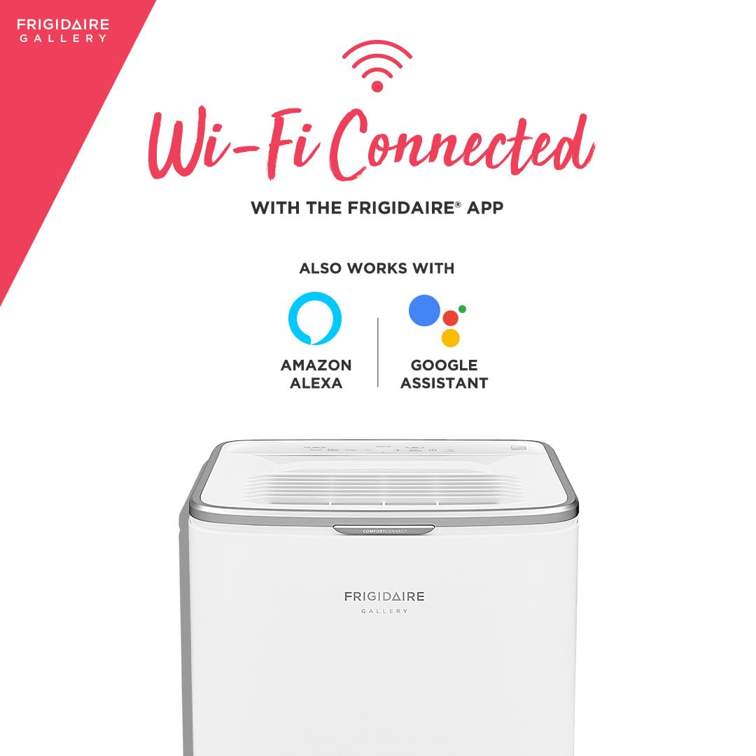 Frigidaire 50 Pint Wi Fi Connected Dehumidifier, 4,500 Square Foot Coverage, Ideal For Large Rooms And Basements, 1.7 Gallon Buc
