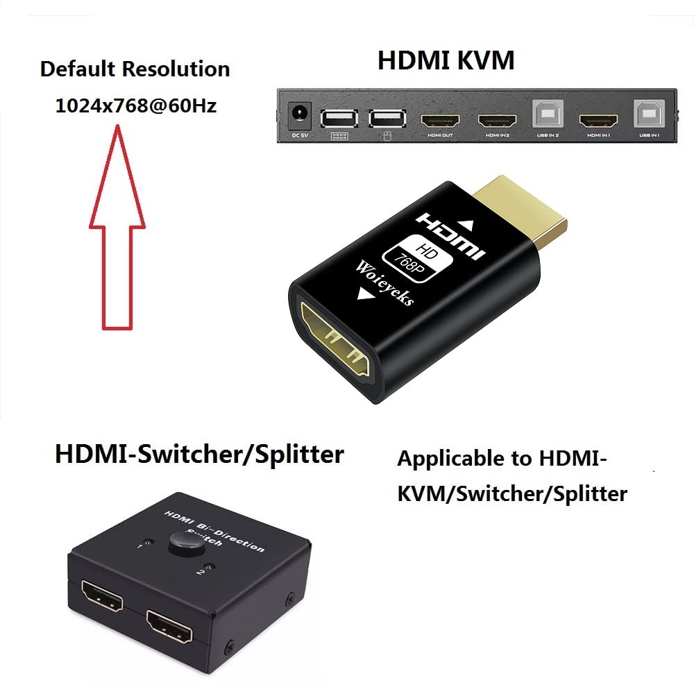 Woieyeks Hdmi Edid Emulator Passthrough  1024X768@60Hz Default Resolution Hdmi Dummy Plug Headless Ghost Display Edid Stabilzer