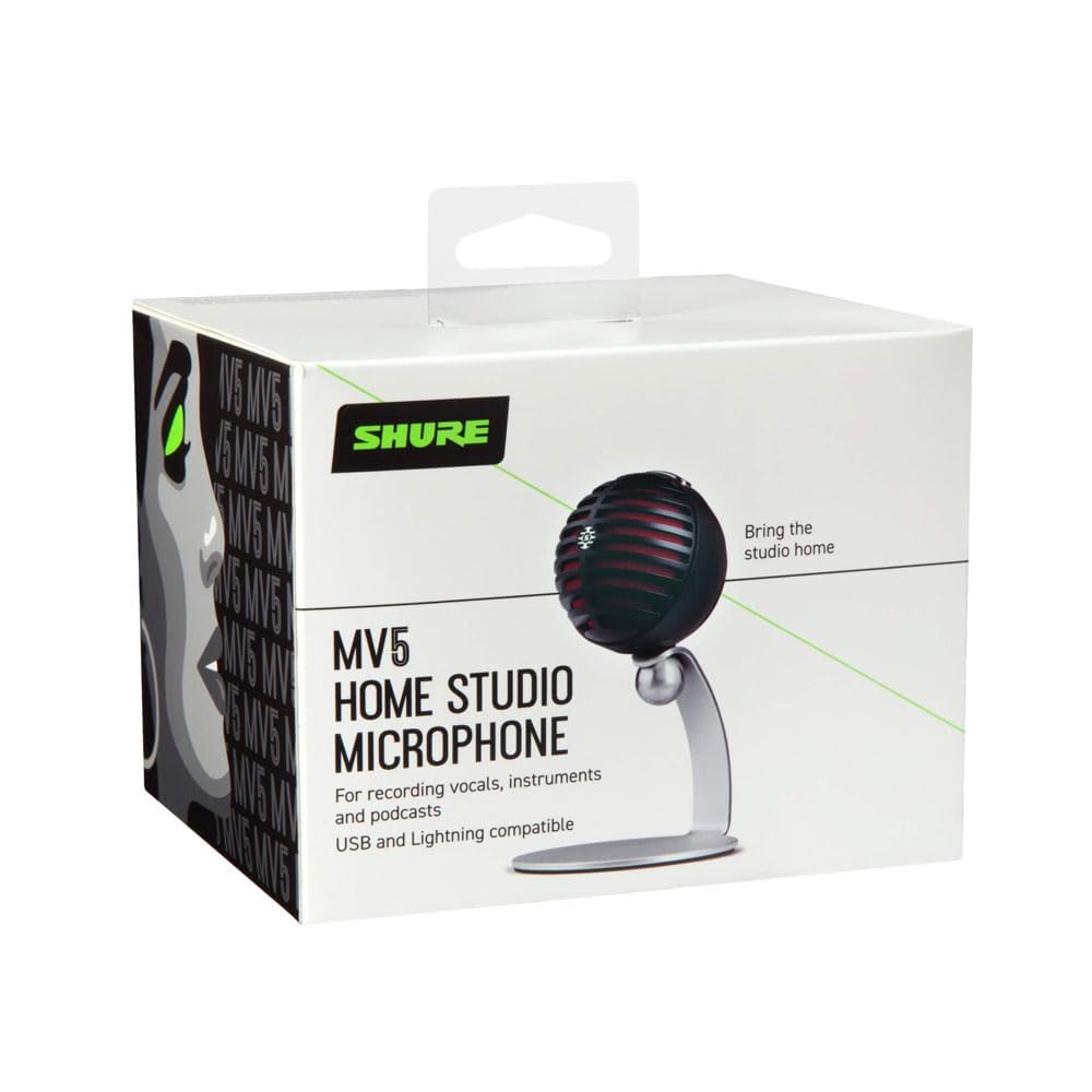 Shure Mv5 Digital Condenser Microphone With Cardioid   Plug And Play With Ios, Mac, Pc, Onscreen Control W/ Shureplus Motiv Audi