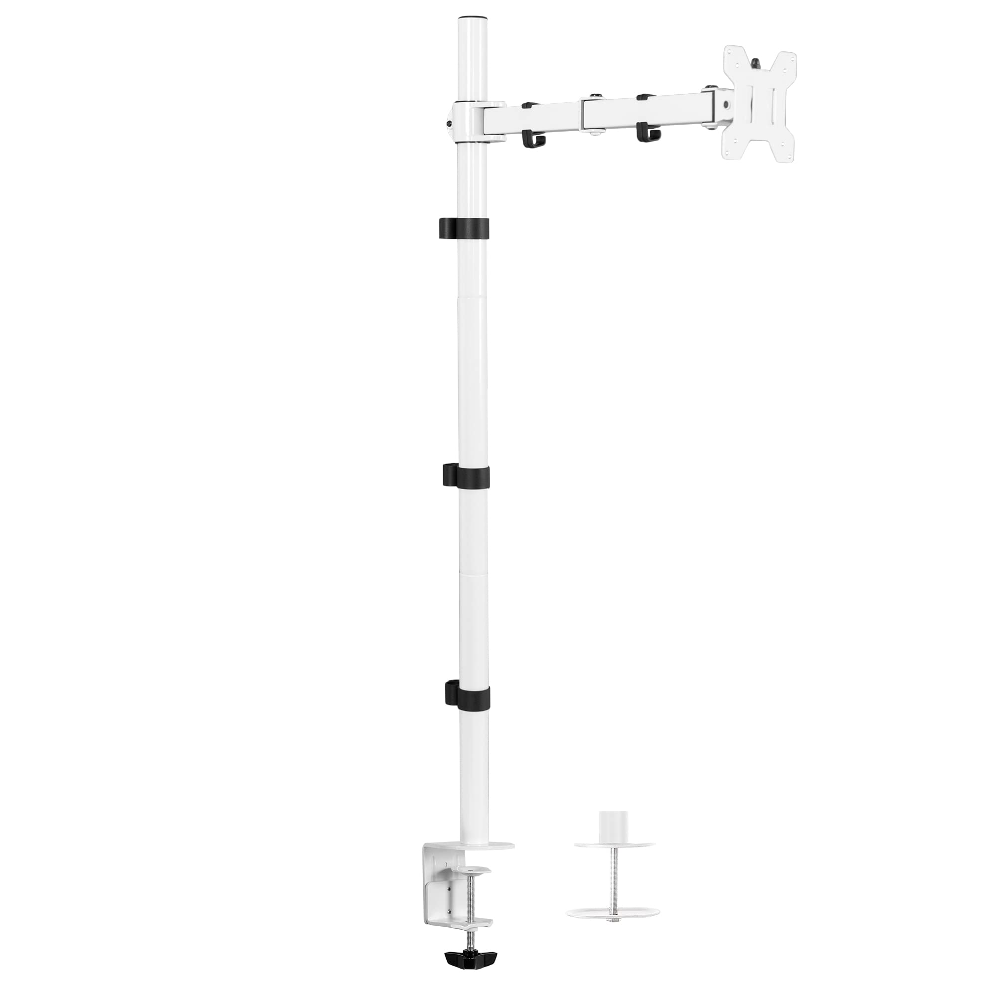 VIVO Extra Tall Single Monitor Desk Mount Stand 39 inch Pole, Features Full Adjustability   Tilt and Articulation, Holds 13 to 32 inch Screens up to 22 lbs with VESA Mounting, White, STAND V011W