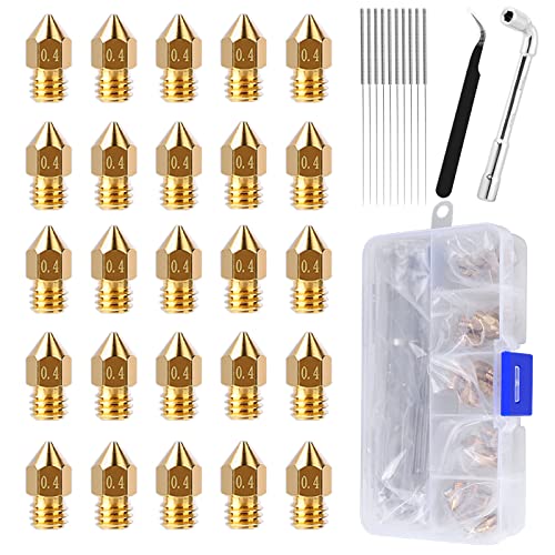 25Pcs Mk8 Ender 3 V2 Nozzles 0.4Mm, 3D Printer Brass Hotend Nozzles With Diy Tools Storage Box For Creality Ender 3/Ender 3 Pro/
